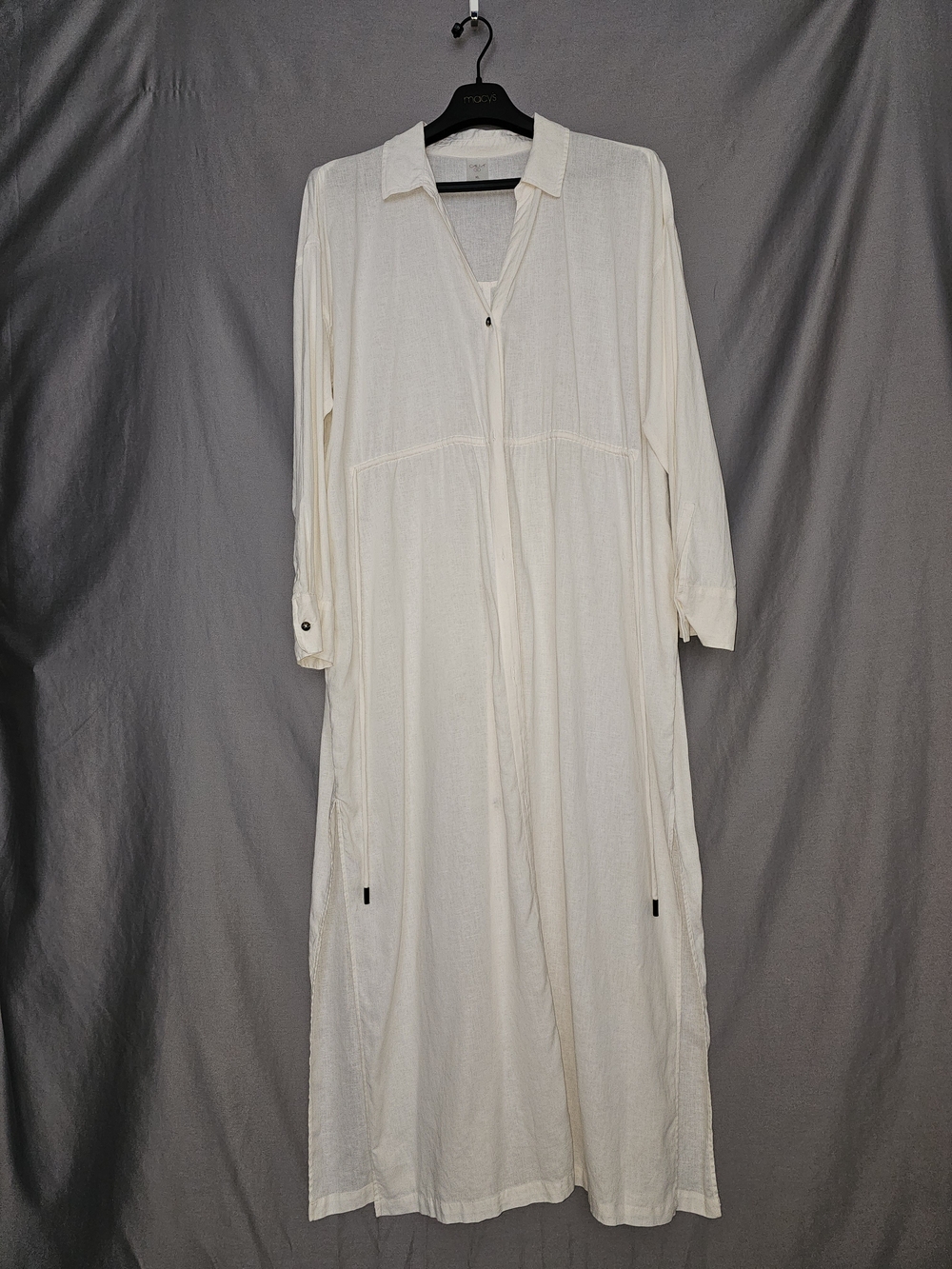 White Linen Button-Front Maxi Shirt Dress